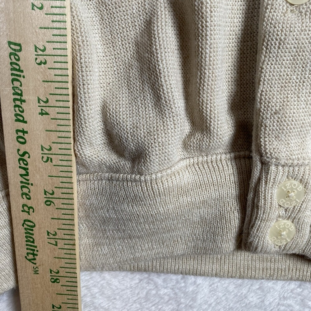 VTG IZOD Cardigan Sweater Men's Large Beige Eclectic Grandpa 90s USA Crest - Picture 7 of 8